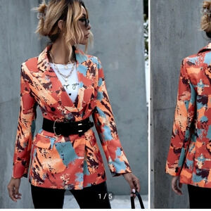 Shein abstract print collar blazer